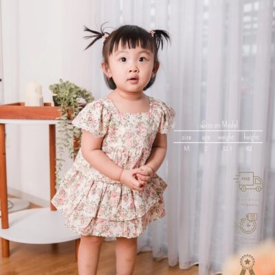 Loli Jolly Setelan Anak Perempuan Eleanor Pink Rose White Rok Anak Bunga 0 - 3 tahun thumbnail 3