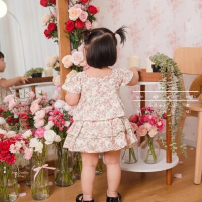 Loli Jolly Setelan Anak Perempuan Eleanor Pink Rose White Rok Anak Bunga 0 - 3 tahun thumbnail 4