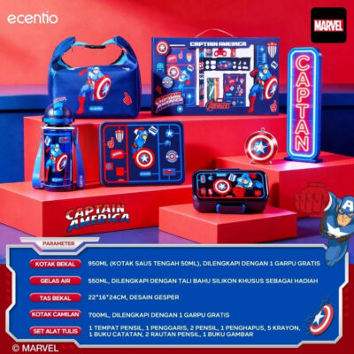 ECENTIO Lunch Box Captain America Tempat Bekal Anak Set Botol Minum Anti Bocor Dan Tumpah BPA FREE thumbnail 2