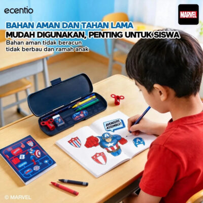 ECENTIO Lunch Box Captain America Tempat Bekal Anak Set Botol Minum Anti Bocor Dan Tumpah BPA FREE thumbnail 3