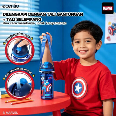 ECENTIO Lunch Box Captain America Tempat Bekal Anak Set Botol Minum Anti Bocor Dan Tumpah BPA FREE thumbnail 5