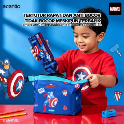 ECENTIO Lunch Box Captain America Tempat Bekal Anak Set Botol Minum Anti Bocor Dan Tumpah BPA FREE thumbnail 6