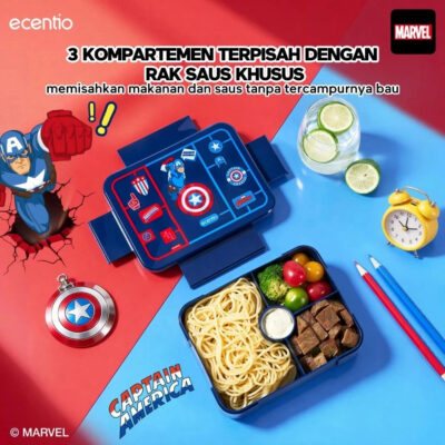 ECENTIO Lunch Box Captain America Tempat Bekal Anak Set Botol Minum Anti Bocor Dan Tumpah BPA FREE thumbnail 7