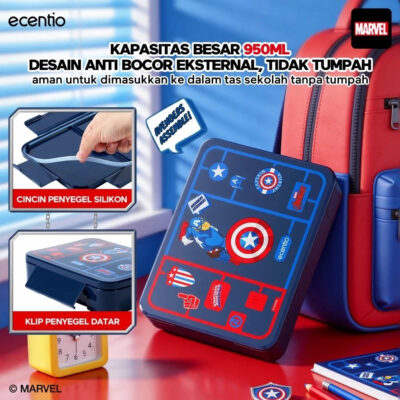 ECENTIO Lunch Box Captain America Tempat Bekal Anak Set Botol Minum Anti Bocor Dan Tumpah BPA FREE thumbnail 8