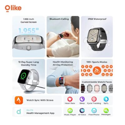 like Smartwatch Lumi R2 Support Sync Strava Large Screen 1.955" Bluetooth Calling IP68 Waterprof thumbnail 3
