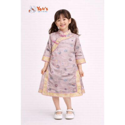 Dress Anak Perempuan Cheongsam Merah Motif Bunga Emas Elegan - Gaun Anak Gaya Oriental Tradisional Modern Detail Pita Cantik Nyaman untuk Imlek Fashion Anak Premium thumbnail 3
