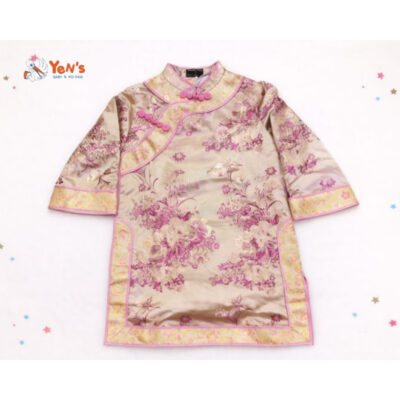Dress Anak Perempuan Cheongsam Merah Motif Bunga Emas Elegan - Gaun Anak Gaya Oriental Tradisional Modern Detail Pita Cantik Nyaman untuk Imlek Fashion Anak Premium thumbnail 5
