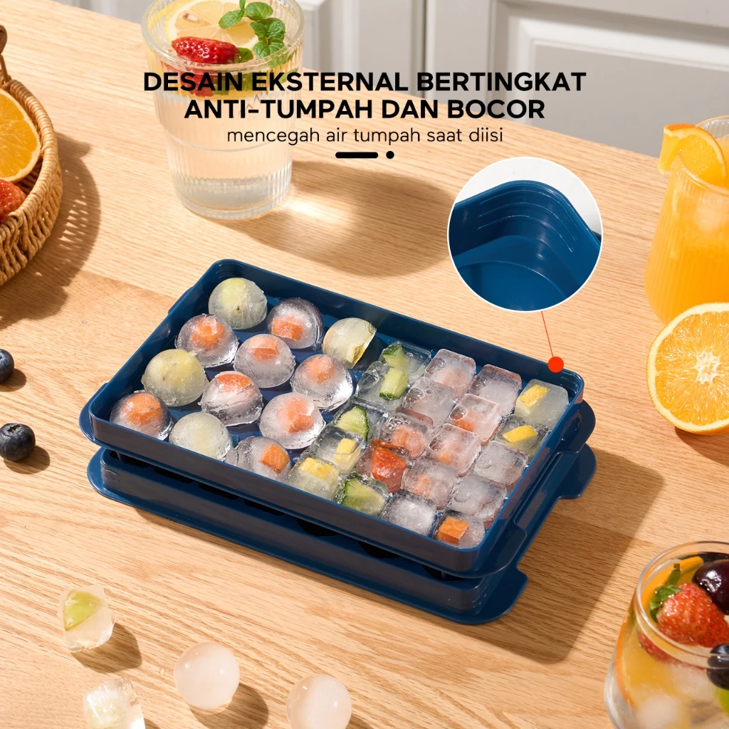 ecentio Cetakan Es Batu 2-in-1 Ice Cube Tray Honeycomb Heksagon 32 Slot DIY Pembuat Es Bola BPA FREE