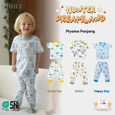 LIBBY Setelan Piyama Panjang Anak Laki Laki Perempuan Motif Unisex (1 stel) Hunter Dreamland