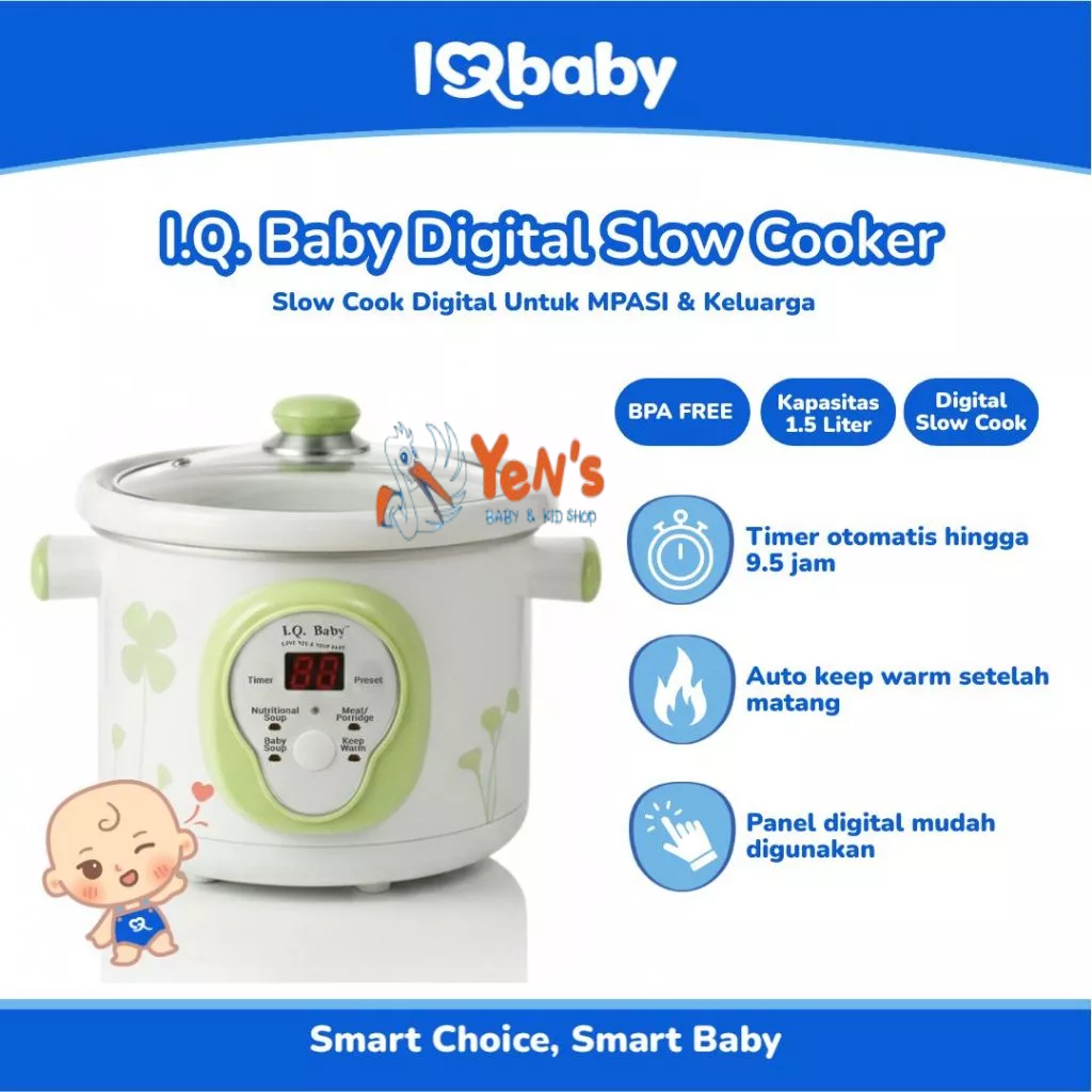 I.Q. BABY Panci Tim Digital ukuran 1,5L untuk Masak MPASI Soup Bubur - Digital Slow Cooker 1L