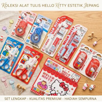 Alat Tulis Sekolah Anak Hello Kitty Sanrio - Pensil Mekanik, Penghapus, Gunting, Correction Tape & Buku (1 PCS)