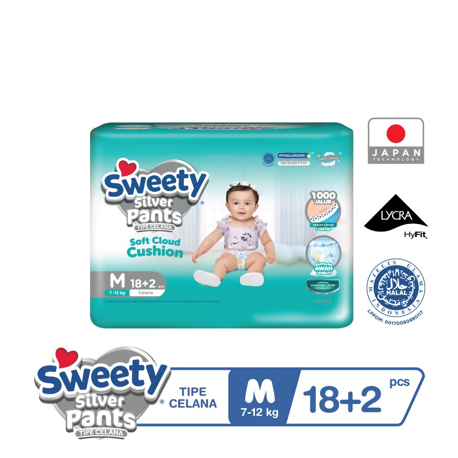 Sweety Silver Pants M 18+2 / Popok Celana Bayi