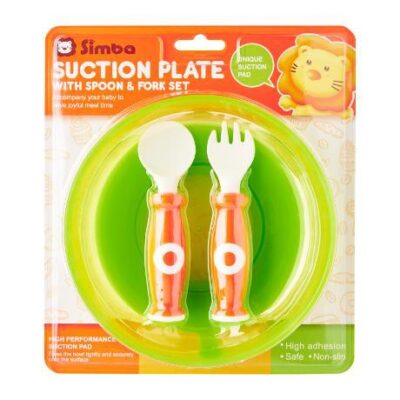 Simba Suction Plate with Spoon & Fork Set green